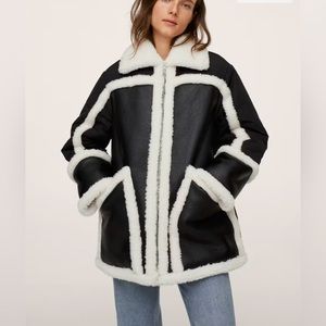 NWT MANGO Faux Shearling Leather-Effect Coat